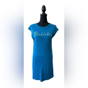 Birdiebee Ragabond Organic Cotton Blue Dress with Raw Hem Sleeve Opening